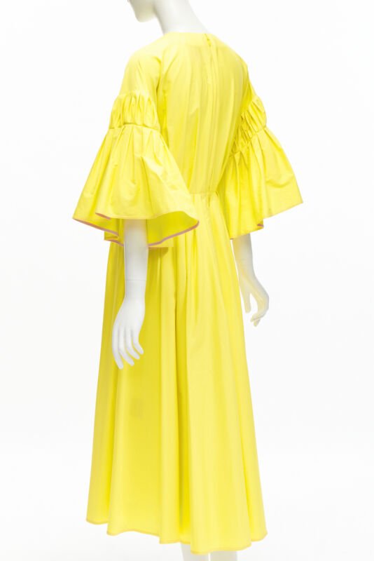 ROKSANDA sunshine yellow cotton origami pleat flared sleeves A-line dress UK6 XS