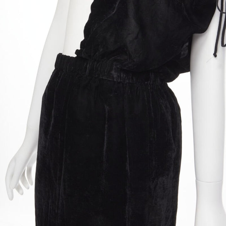 vintage COMME DES GARCONS 1990 black velvet drawstring sash knee length skirt M
