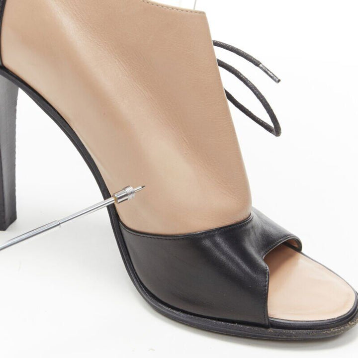 OLD CELINE Phoebe Philo black nude leather lace open side peep toe bootie EU40.5