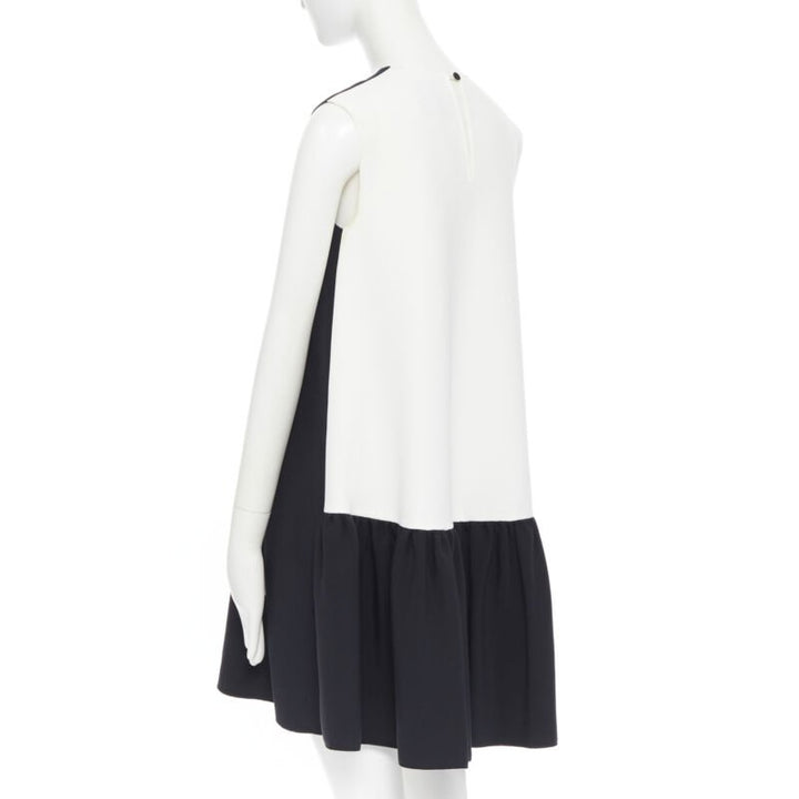 ROKSANDA black sleeveless contrast white back panel pleated skirt boxy dress UK6