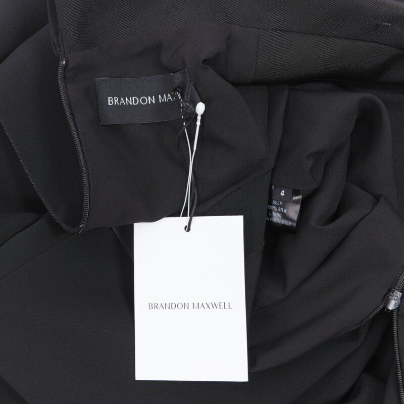 BRANDON MAXWELL black shawl collage plunge wide leg evening jumpsuit US2 XS