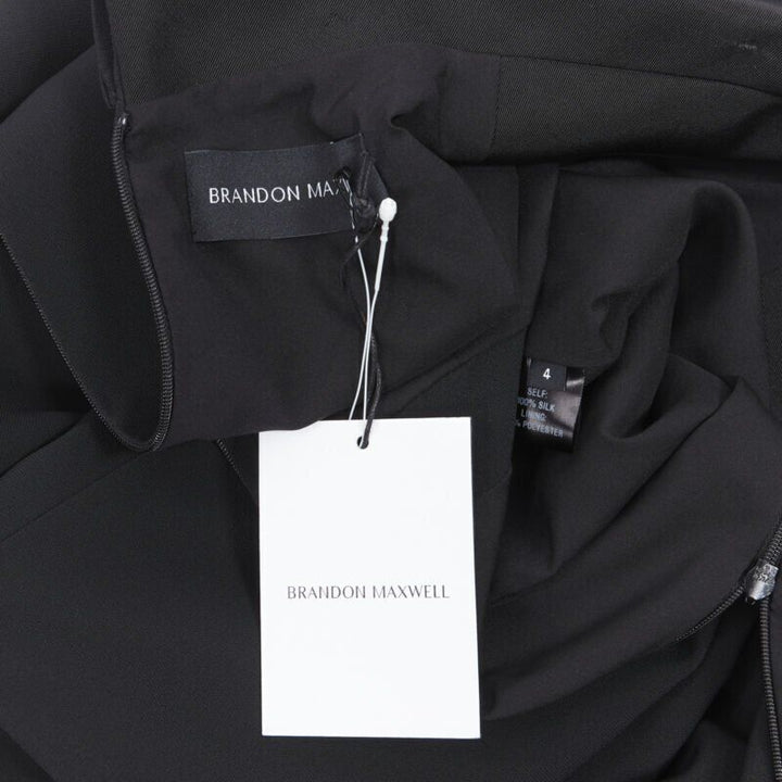 BRANDON MAXWELL black shawl collage plunge wide leg evening jumpsuit US2 XS