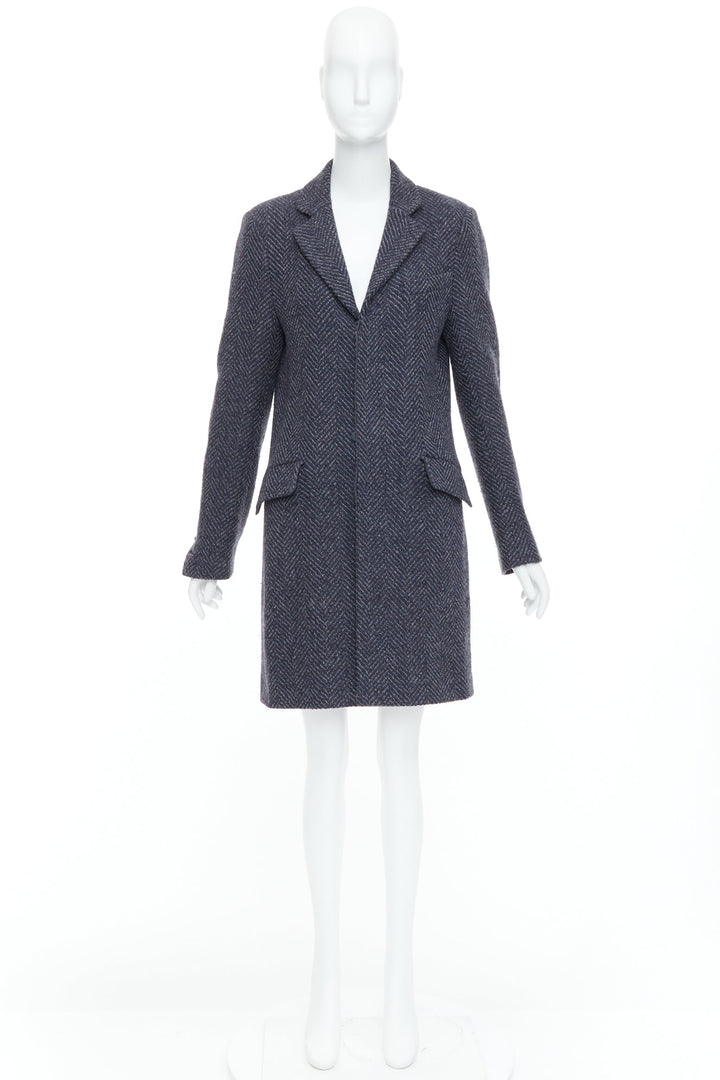 CHANEL Karl Lagerfeld 08A grey navy herringbone tweed long coat FR46 3XL
