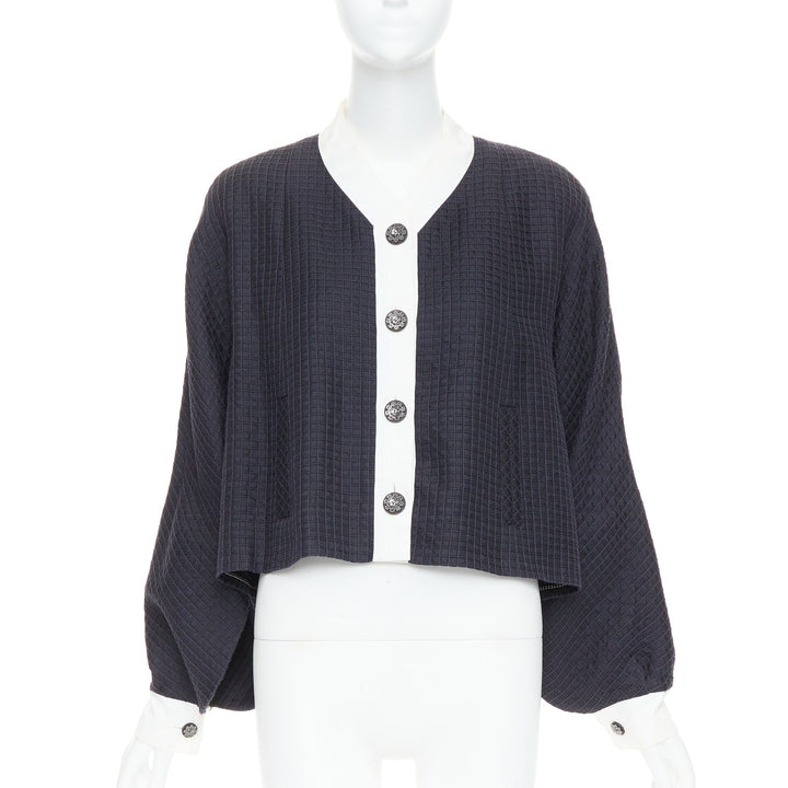 CHANEL 16C Paris Seoul Runway navy white silk cotton hanbok jacket FR36 S