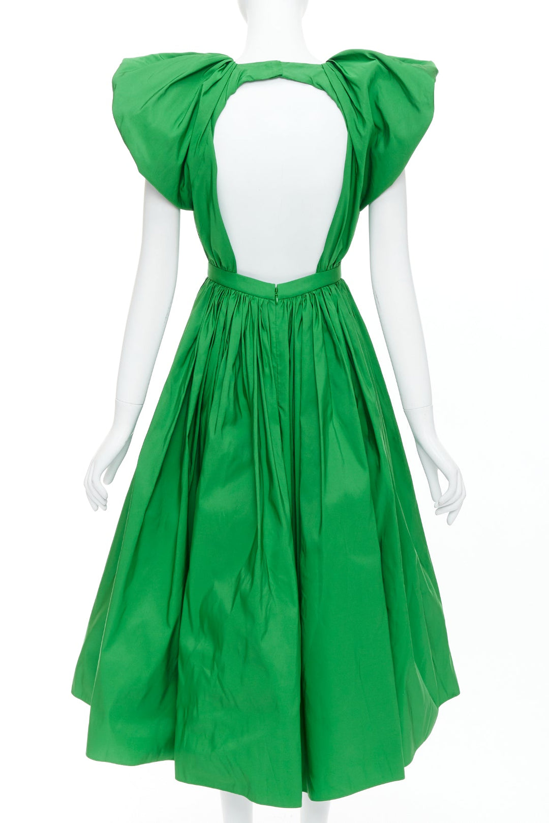 ALEXANDER MCQUEEN 2023 kelly green open back puff sleeve midi dress IT38 XS