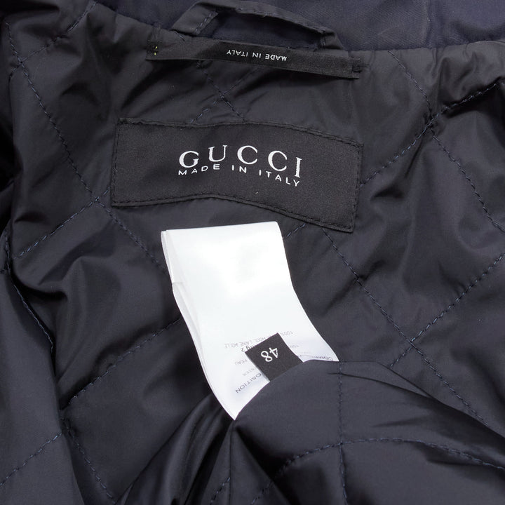 GUCCI 2012 navy nylon brown toggle hooded anorak jacket coat IT48 M