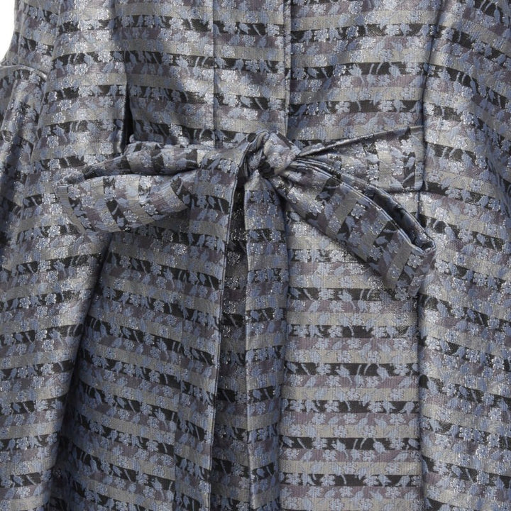 MARC JACOBS metallic blue floral jacquard belted front flared opera coat XS