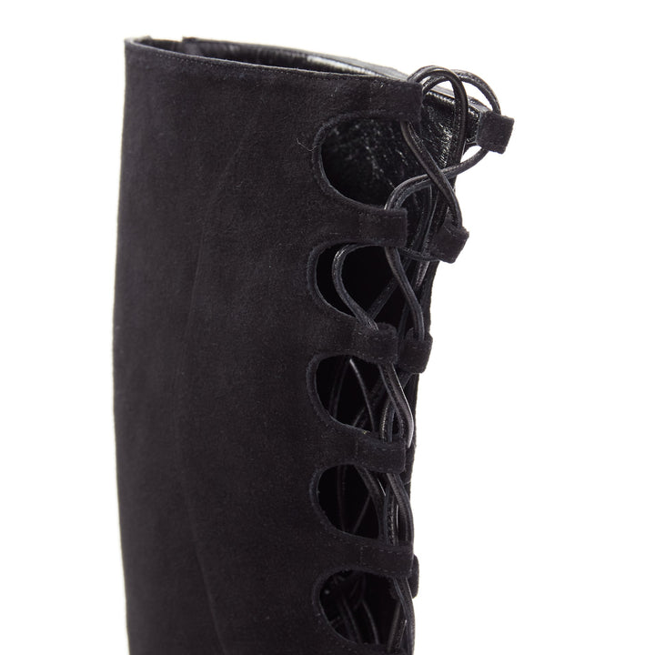 GIAMBATTISTA VALLI black suede leather criss cross lace up front boots EU38