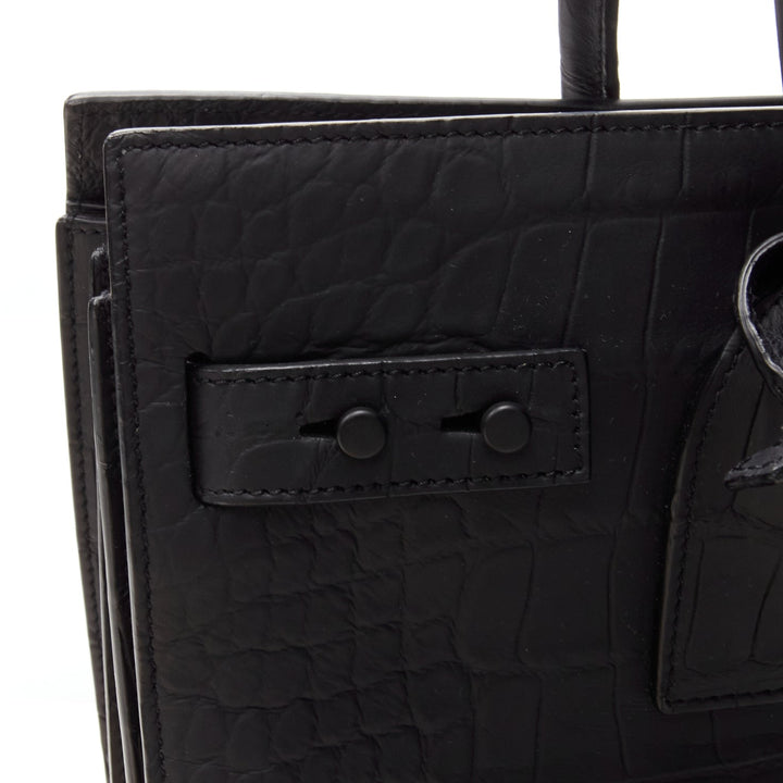 SAINT LAURENT Small Sac De Jour matte black stamped croc tote bag