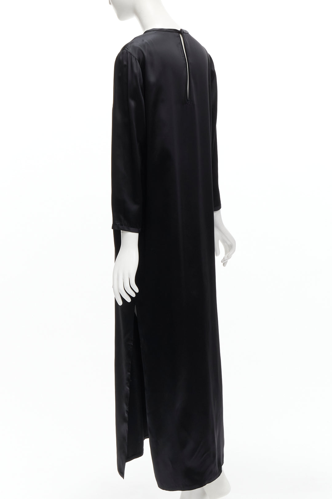 ALEXANDER WANG black satin minimal classic crew neck 3/4 sleeves dress US6 M
