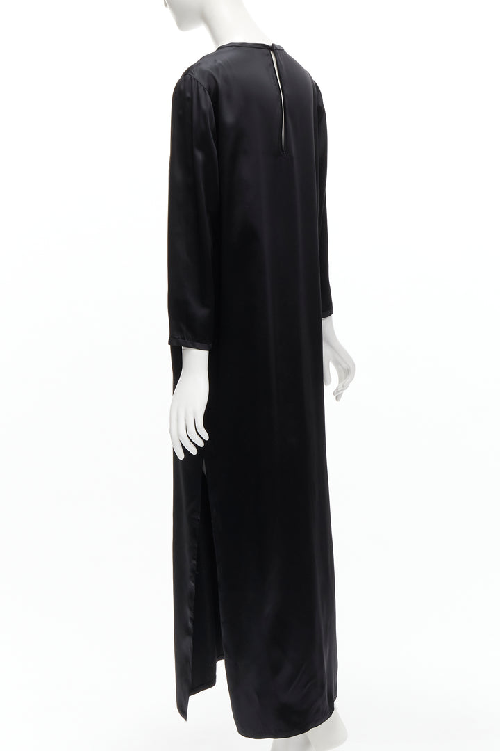 ALEXANDER WANG black satin minimal classic crew neck 3/4 sleeves dress US6 M