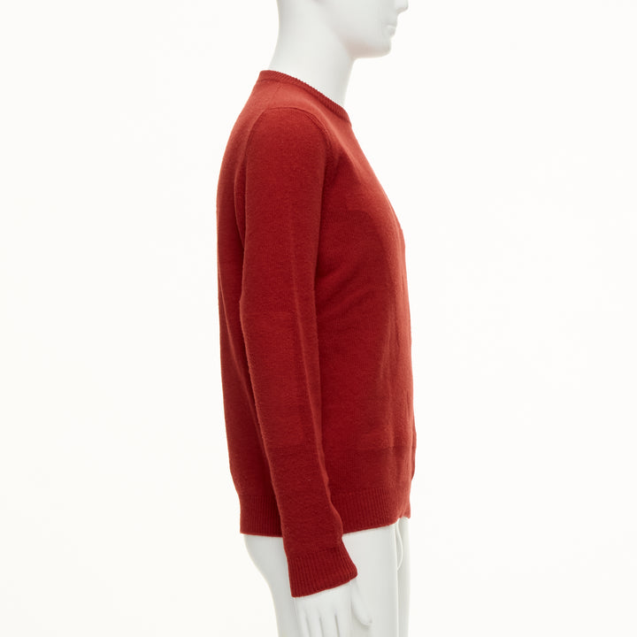 LOUIS VUITTON 100% wool red LV oversized logo long sleeve crew sweater M