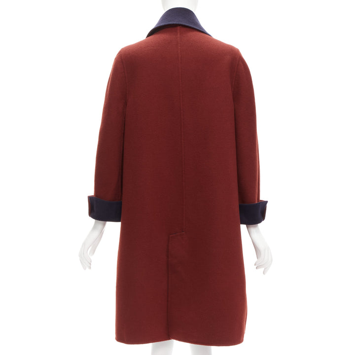 LORO PIANA 100% double faced cashmere burgundy navy Reversible coat IT44 L