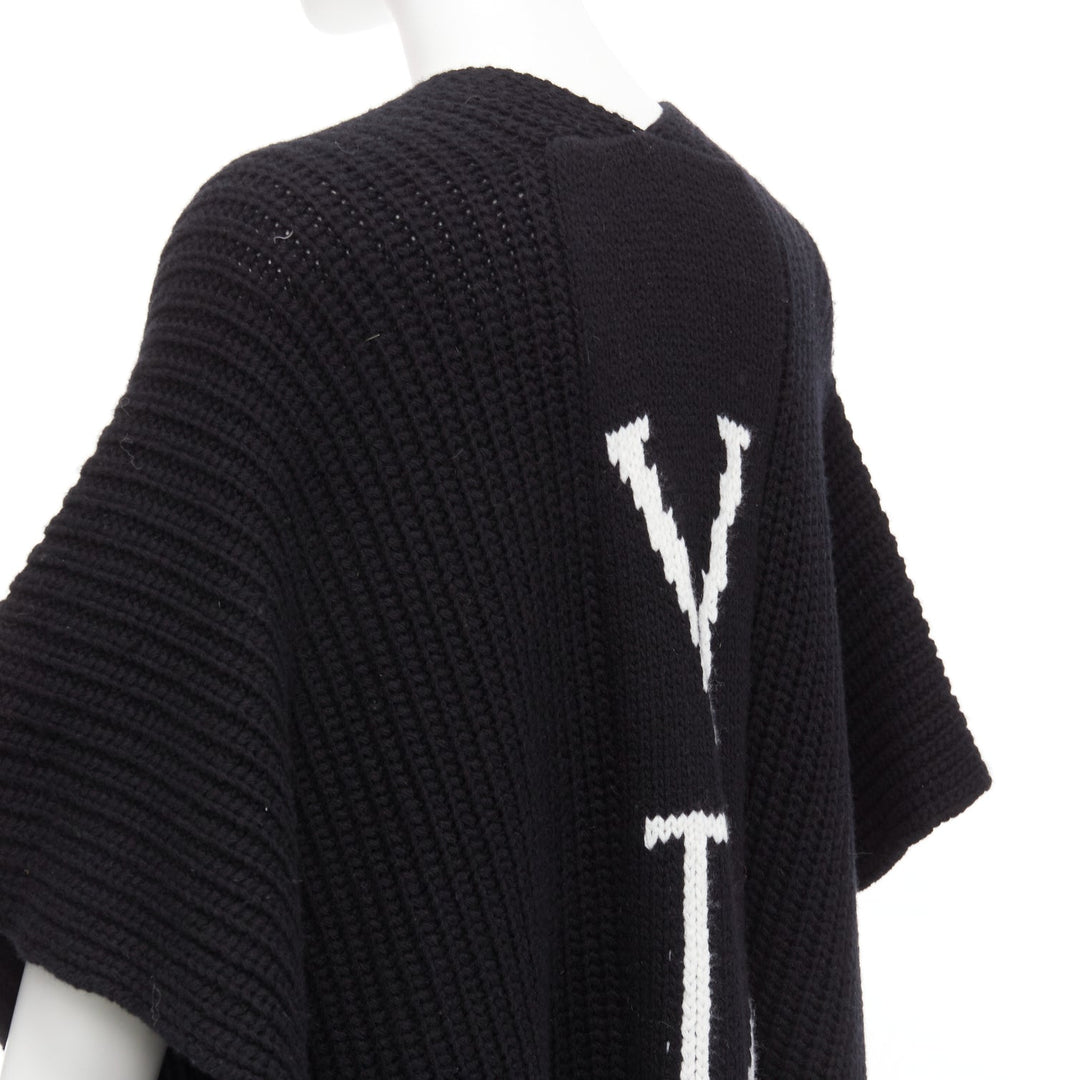 VALENTINO VLTN black 100% virgin wool logo back poncho cardigan M