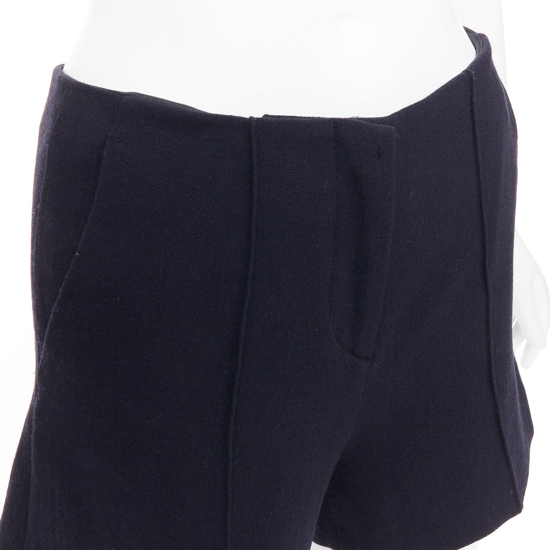 MIU MIU black virgin wool front pleated high waist shorts IT36 XXS