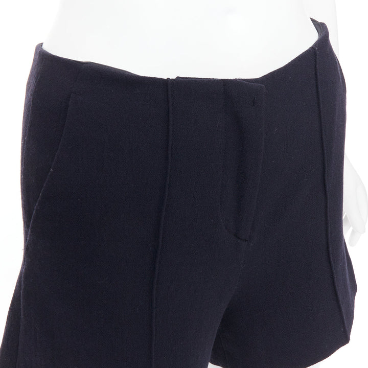 MIU MIU black virgin wool front pleated high waist shorts IT36 XXS