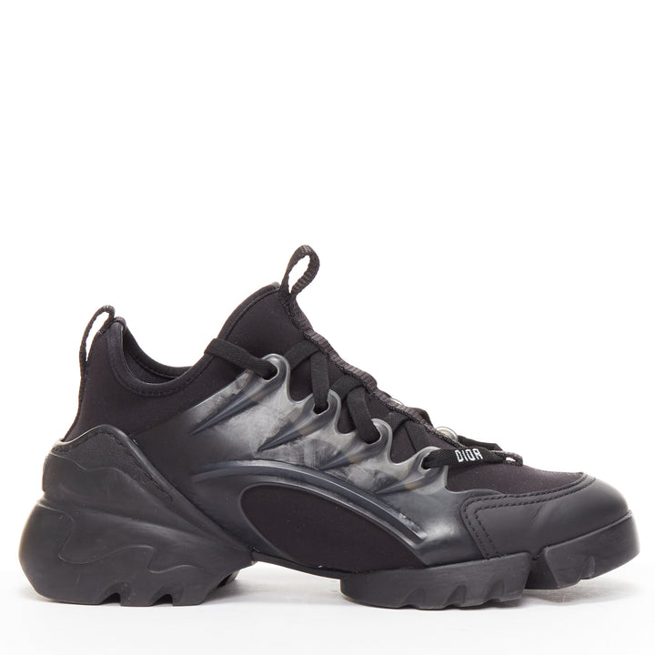 DIOR D-connect black logo technical fabric lace up chunky sneaker EU35