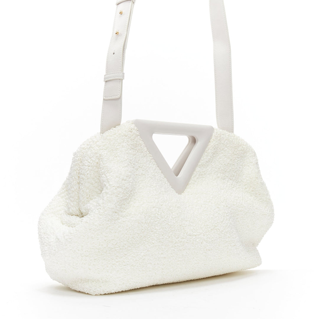 BOTTEGA VENETA Point Triangle white sponge boucle raffia leather shoulder bag
