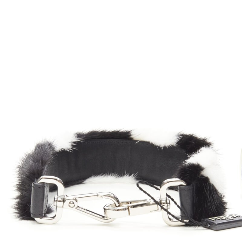 FENDI Mini Strap You black white fur short handle bag strap