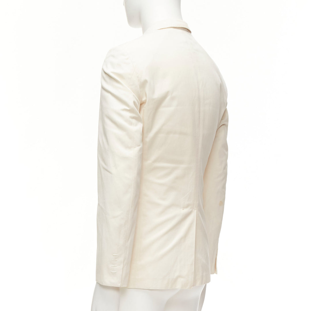 JIL SANDER cream cotton hand stitched lapel pocket single vent blazer IT46 S
