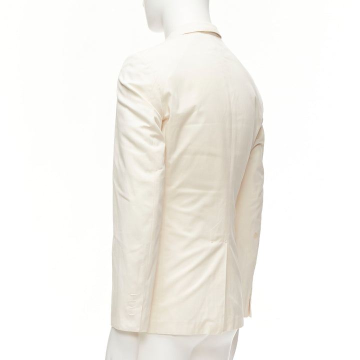 JIL SANDER cream cotton hand stitched lapel pocket single vent blazer IT46 S