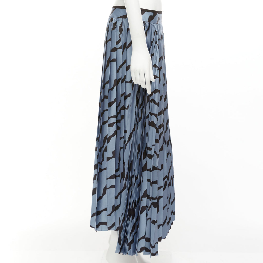 VVB VICTORIA BECKHAM blue black diagonal print pleated bias hem skirt UK8 S