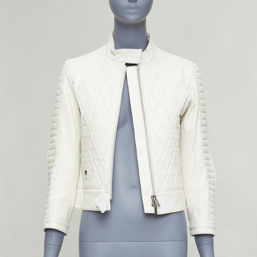 DIOR Runway cream goat leather CD bee quilted biker jacket FR38 M