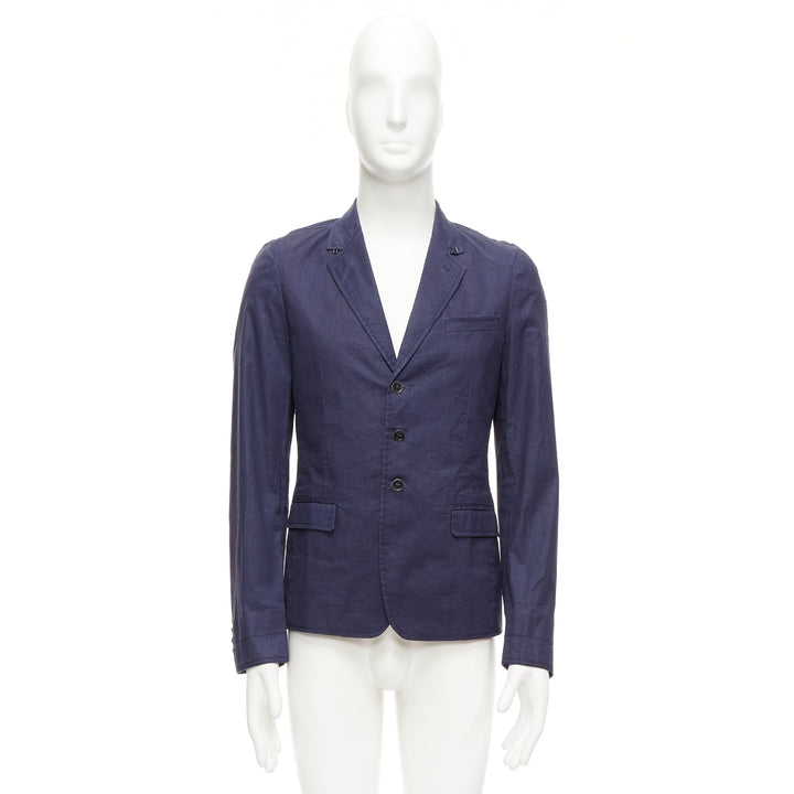 BURBERRY PRORSUM navy coated linen single breasted blazer jacket IT44 XS