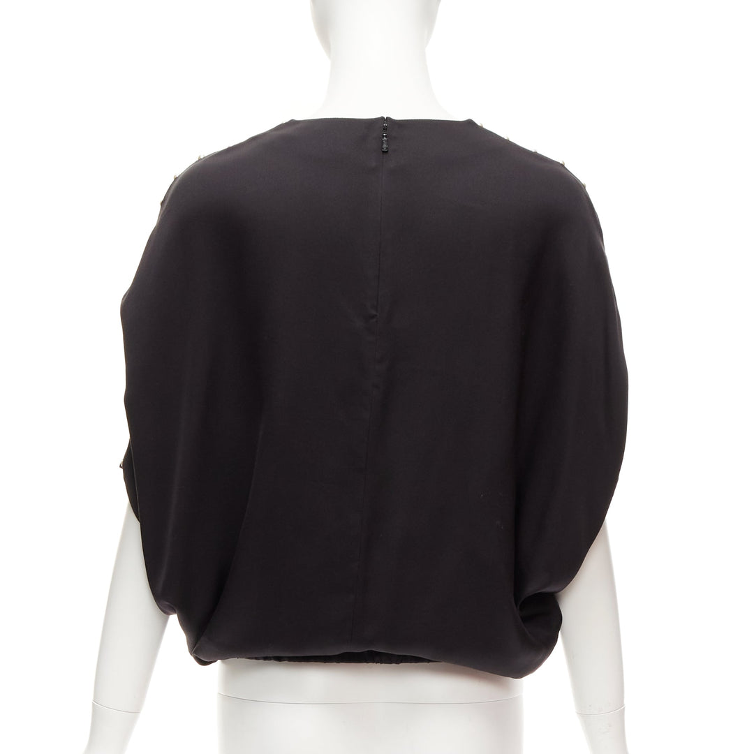 CHLOE 100% silk black pearl embellished lattice dolman top FR34 XS