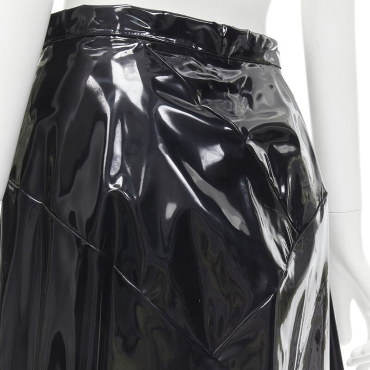 COMME DES GARCONS 1991 black vinyl plastic bias cut A-lined flared skirt L