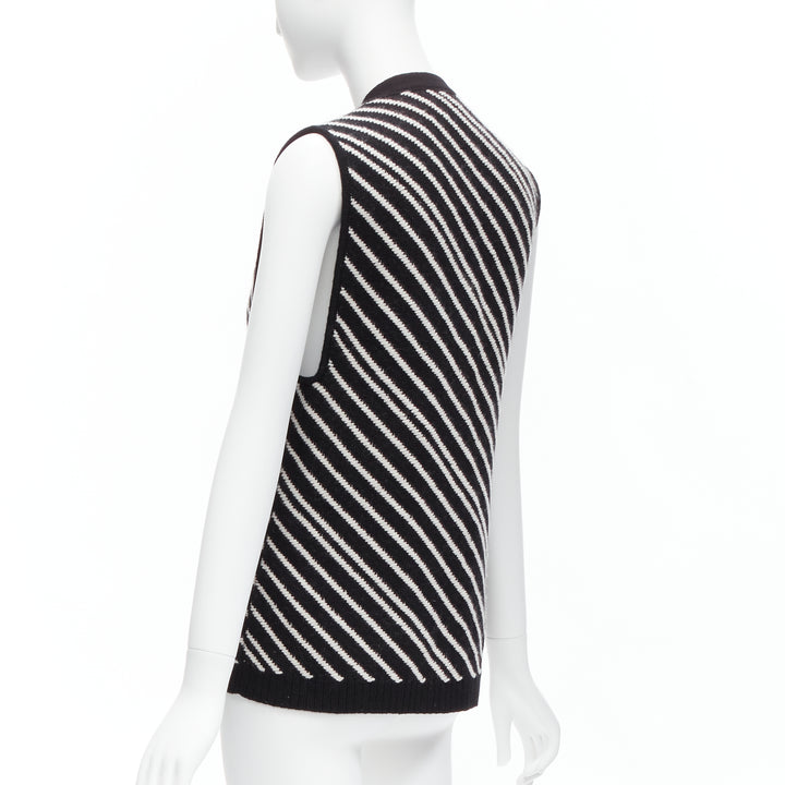 CHANEL 100% cashmere black white graphic stripes 4 pocket vest jacket FR34 XS