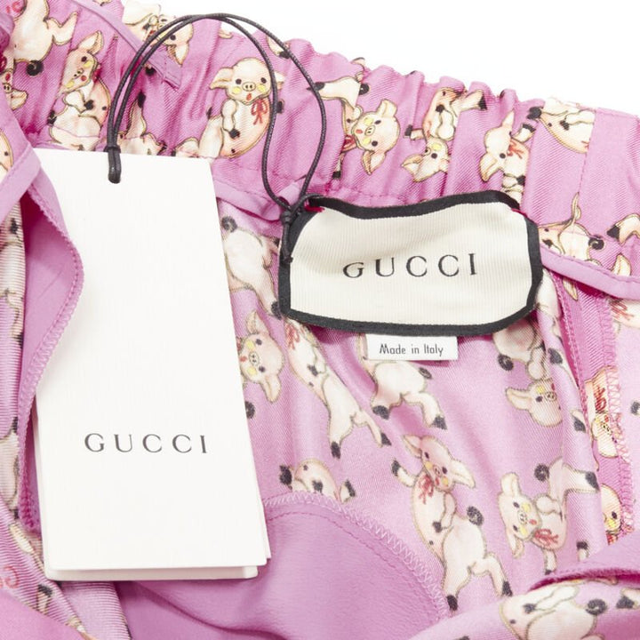 GUCCI CNY 2019 100% silk pink piggy print cropped pajama shorts IT36 XS rare