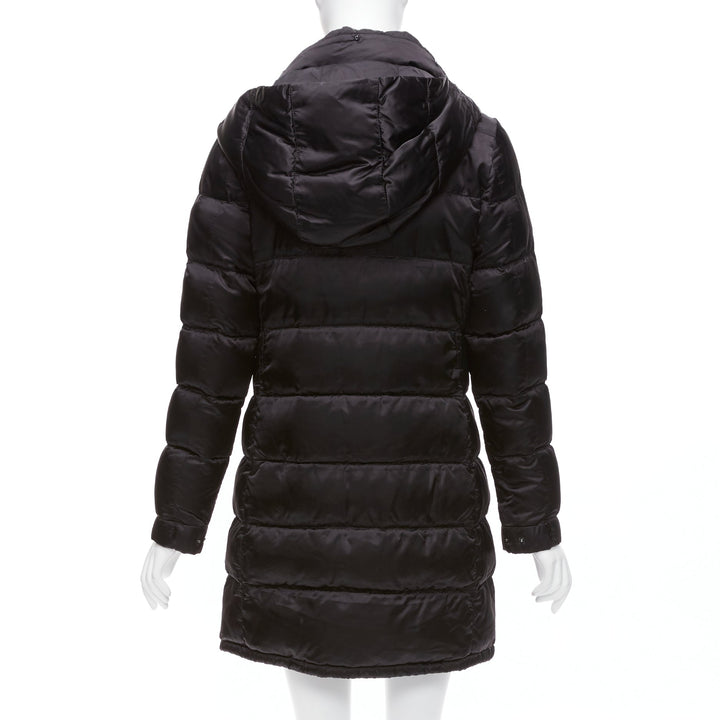 PRADA 2010 black shiny nylon hooded quilted long sleeve puffer coat IT42 M