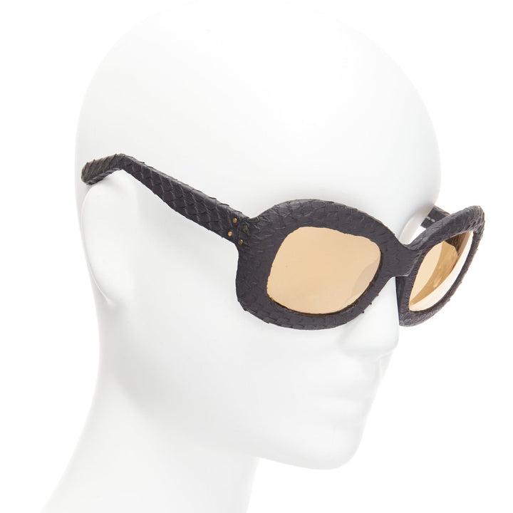 LINDA FARROW LUXE matte black scaled frame reflective gold oversized sunglasses