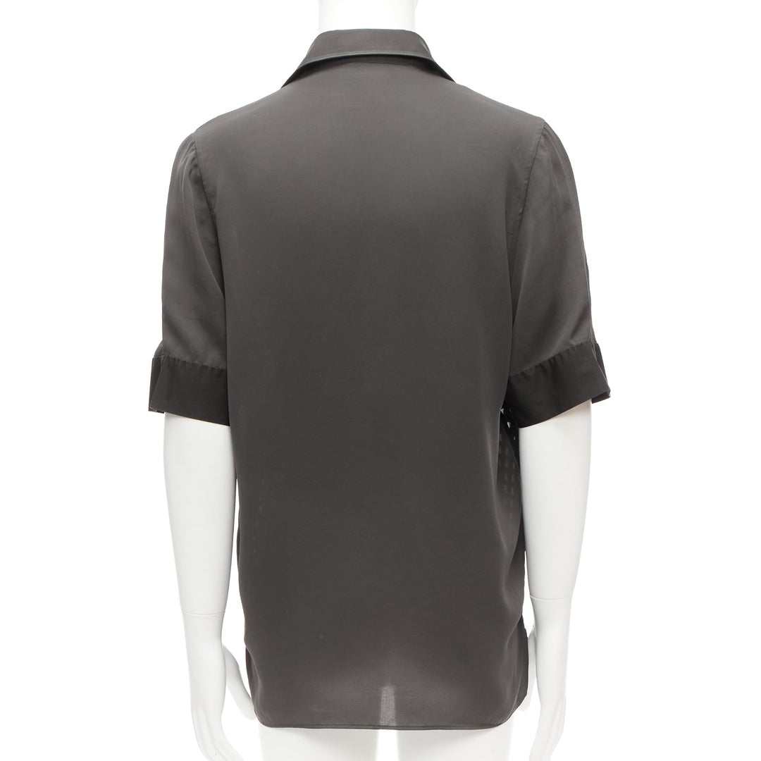 LANVIN grey black silky twill mix texture short sleeves dress shirt EU38/15 S