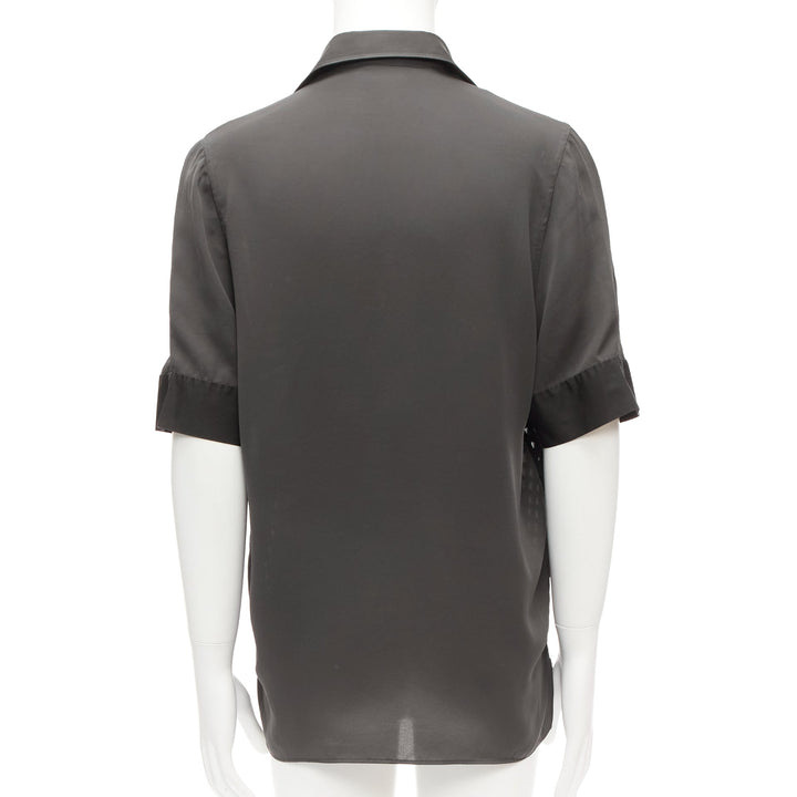 LANVIN grey black silky twill mix texture short sleeves dress shirt EU38/15 S