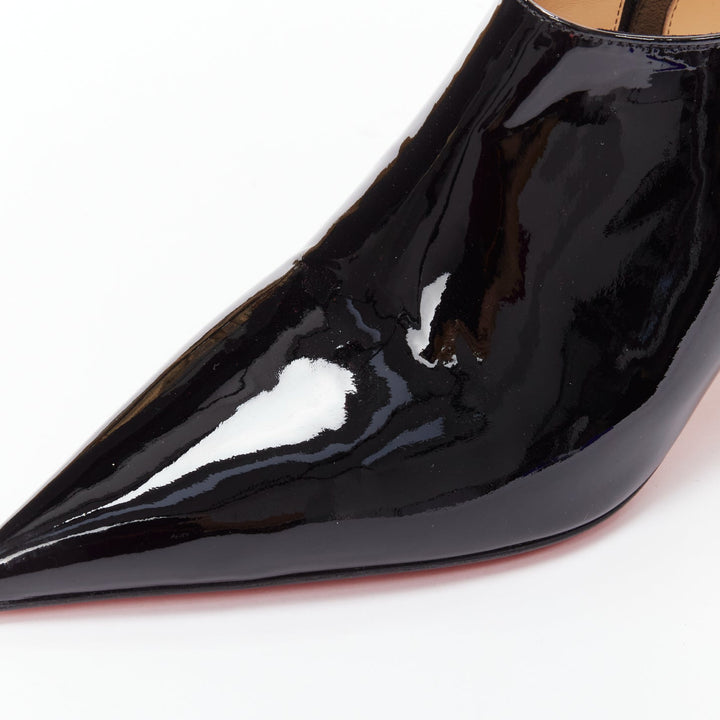 CHRISTIAN LOUBOUTIN Xilobooties 55 gold pyramid heel black patent pump EU38