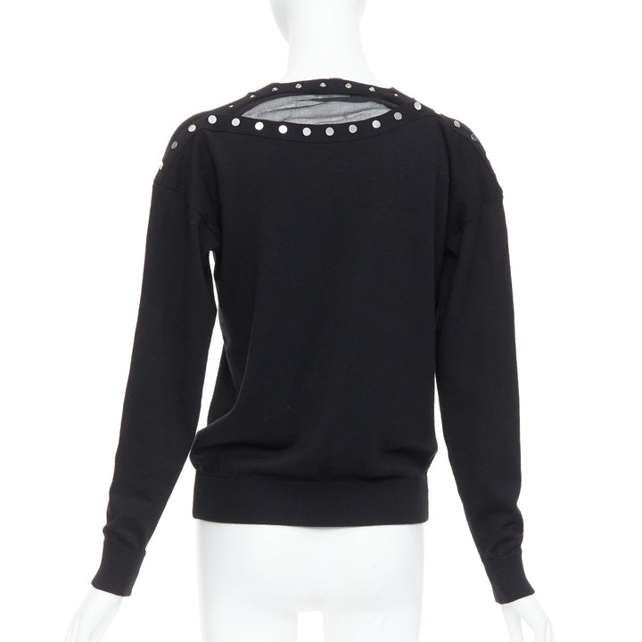 ALEXANDER WANG black merino wool silk trim sheer back cardigan XS