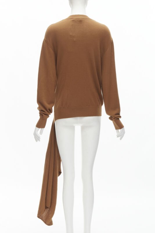 MONSE brown 100% wool XL safety pin draped hem sweater M