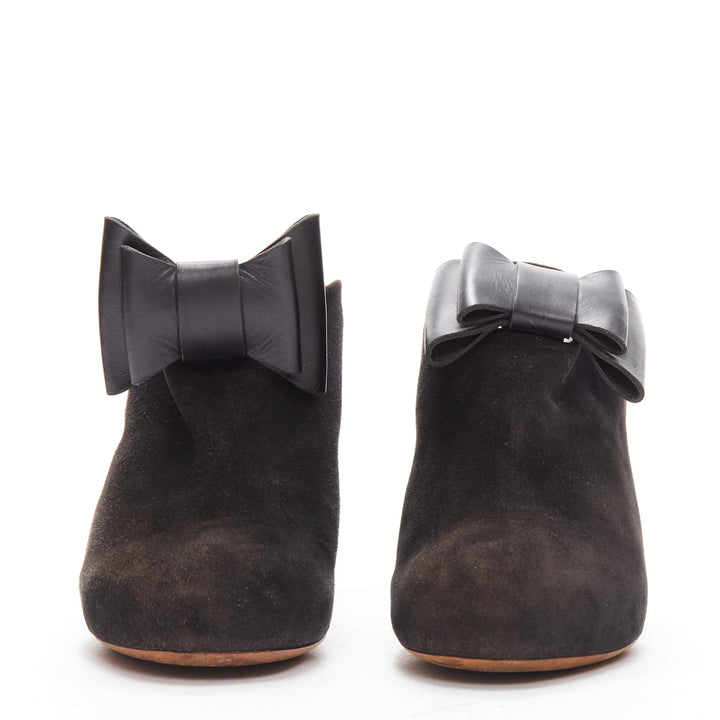 OLD CELINE Phoebe Philo black suede bow high heel mules EU36.5