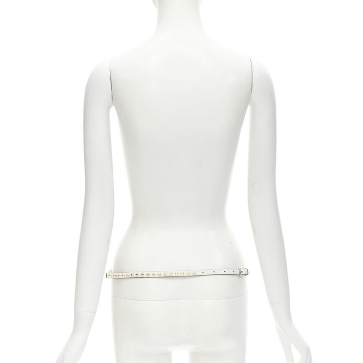 PRADA white leather bow gold punk stud skinny belt 1CC338 80cm 32"