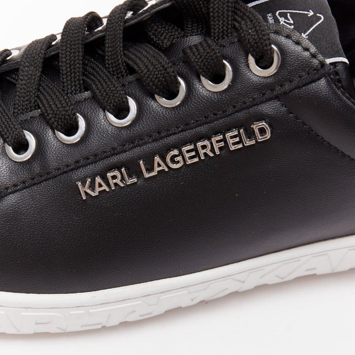 KARL LAGERFELD black leather silver logo chunky lace up sneakers EU38