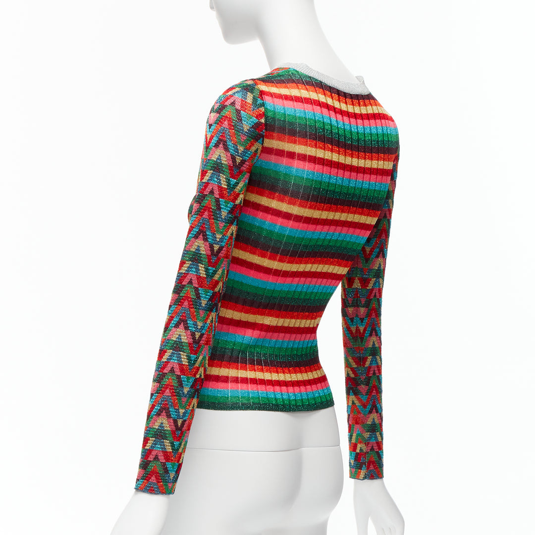 VALENTINO 2021 Optical VLOGO colorful lurex silver collar long sleeve sweater XS