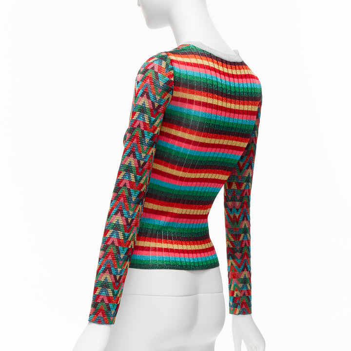 VALENTINO 2021 Optical VLOGO colorful lurex silver collar long sleeve sweater XS