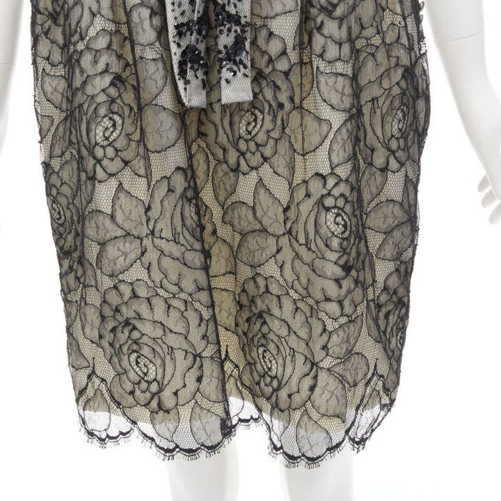 CHRISTIAN DIOR JOHN GALLIANO 2011 Runway lace bead embellished bow dress FR36 S