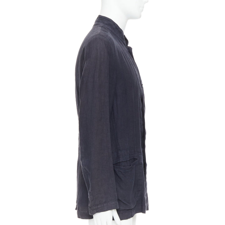 ERMENEGILDO ZEGNA navy linen 3 pockets stand collar light blazer IT48 M