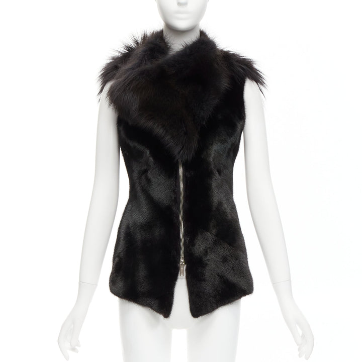 rare RICK OWENS Palais Royale black mixed fur asymmetric zipper vest top jacket