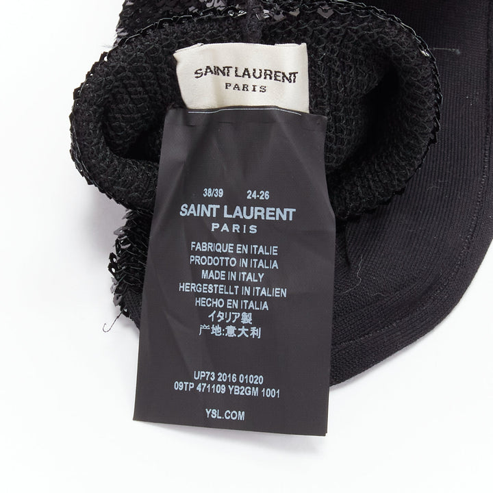 SAINT LAURENT 2016 black sequins cotton blend rolled cuffed socks EUR38