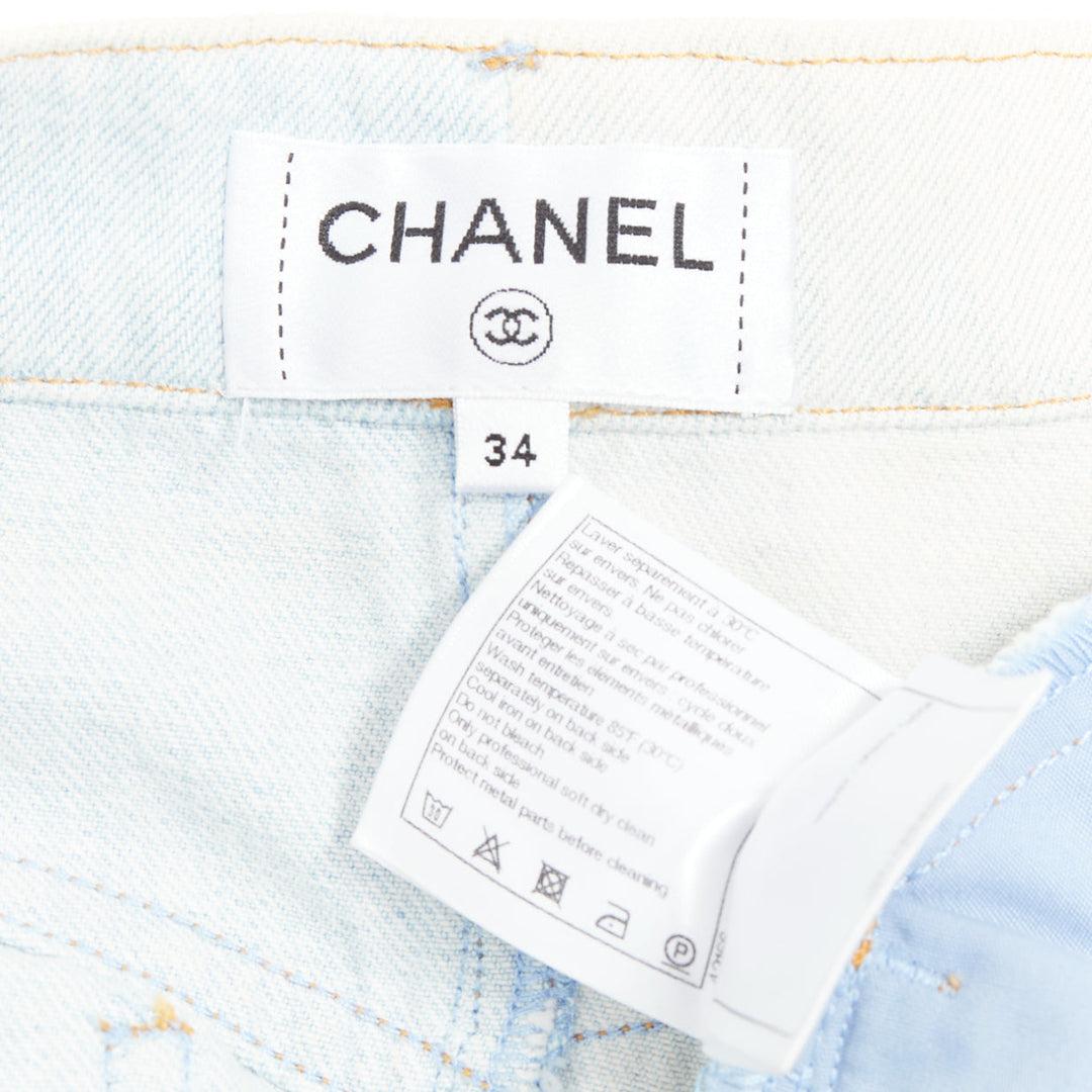 CHANEL 2018 Runway light blue washed denim horse buttons shorts FR34 XS