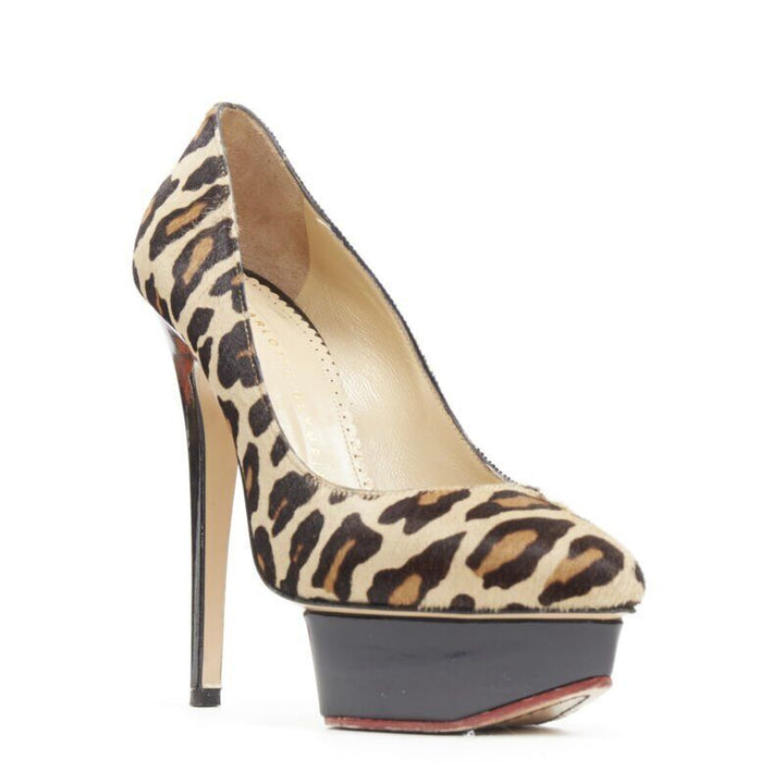 CHARLOTTE OLYMPIA Dolly brown leopard pony hair patent platform pump EU36.5